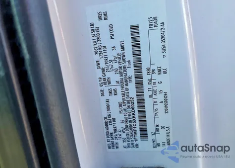 2019 Ford F150 из США, поврежденный, VIN 1FTMF1C5XKKD60252